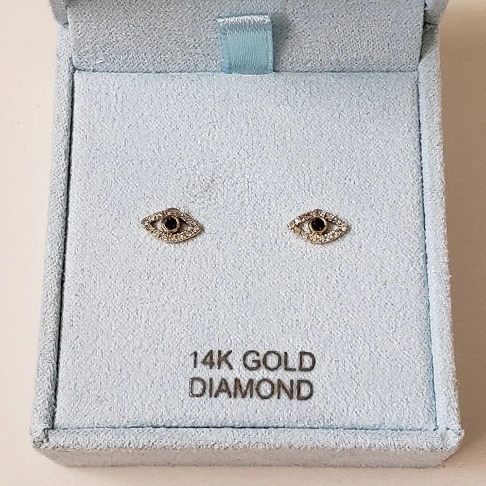 14K Yellow Gold 0.13 ctw Pave Diamond Petite Evil Eye Earrings
